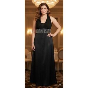 Nicole Miller Platinum Halter Gown Black Size 16 Rhinestone Waist Formal Evening